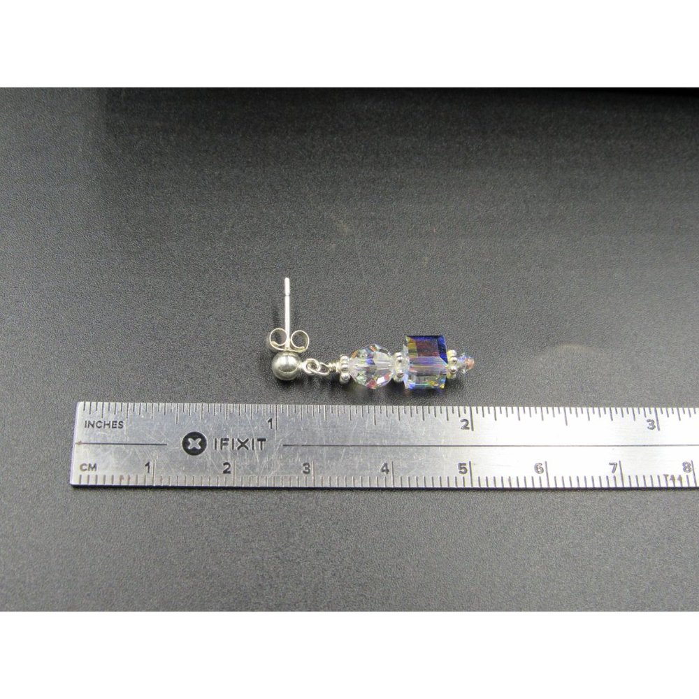 Sterling Silver Simple Cube Crystal Dangle Earrin… - image 5